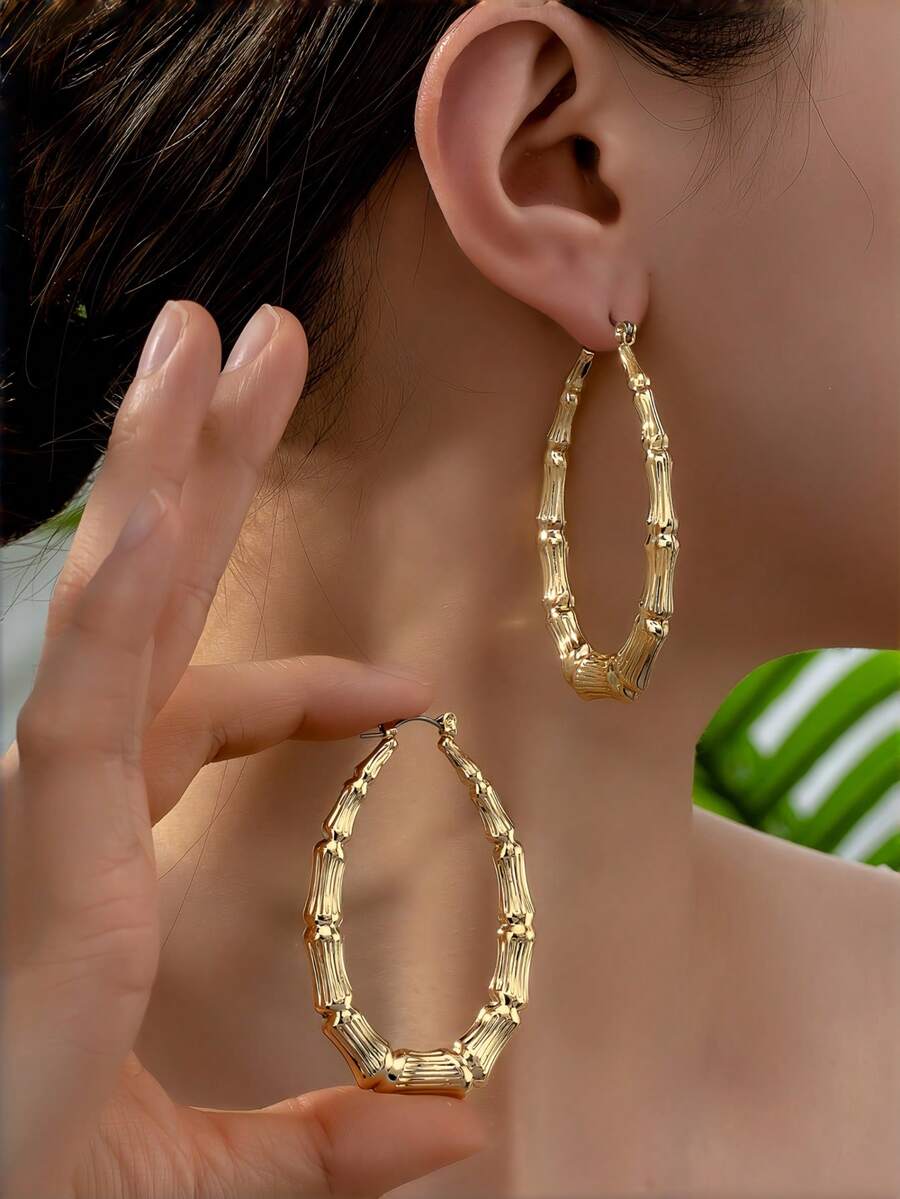 1 Đôi bông tai tre ngoại cỡ từ Châu Âu và Mỹ, bông tai hình tròn mạ vàng phóng đại phong cách hip hop hộp đêm, phù hợp cho các bữa tiệc hàng ngày, tụ họp và du lịch. - Vàng - Xem 1