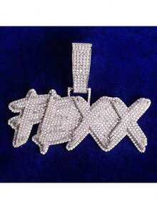 Collar con colgante personalizado de placa con nombre con CZ perlado y refrigerado, joyería de hip hop para hombres con dije de circonita cúbica de dos colores en 3D - C - Ver 3