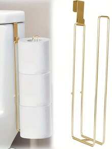 1pc Toilet Paper Holder - Wall-Mounted, Self-Adhesive Or Hook-Mounted Metal Tissue Dispenser, Suitable For Bathroom And Kitchen, Multi-Functional Paper Towel Storage, Elegant Design For Above Toilet, Space-Saving Organizer | Stylish Metal Design | Durable Structure - Gold - View 3