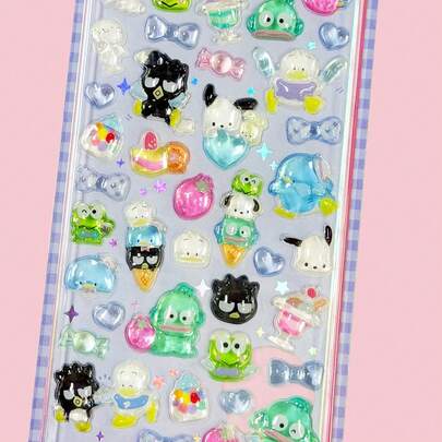 1张可爱3D图案装饰贴纸玩具，卡通贴纸，萌猫设计，可重复使用防水贴纸，日常装饰贴纸，派对装饰贴纸