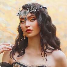 Handmade Fairy Antler Crown Elf Flower Headpiece Woodland Leaf Tiara Circlet Forest Headband For Renaissance Halloween Cosplay Festival Accessory Green - Multicolor - View 8