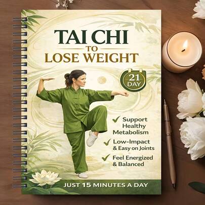 1 Libro "Plan de pérdida de peso de Tai Chi de 21 días", encuadernación espiral resistente, portada con ilustración de Tai Chi verde, ayuda a un metabolismo saludable, ejercicio de bajo impacto amigable con las articulaciones, 15 minutos diarios, adecuado para pérdida de peso, acondicionamiento físico, equilibrio y energía, guía de salud, diario de ejercicios