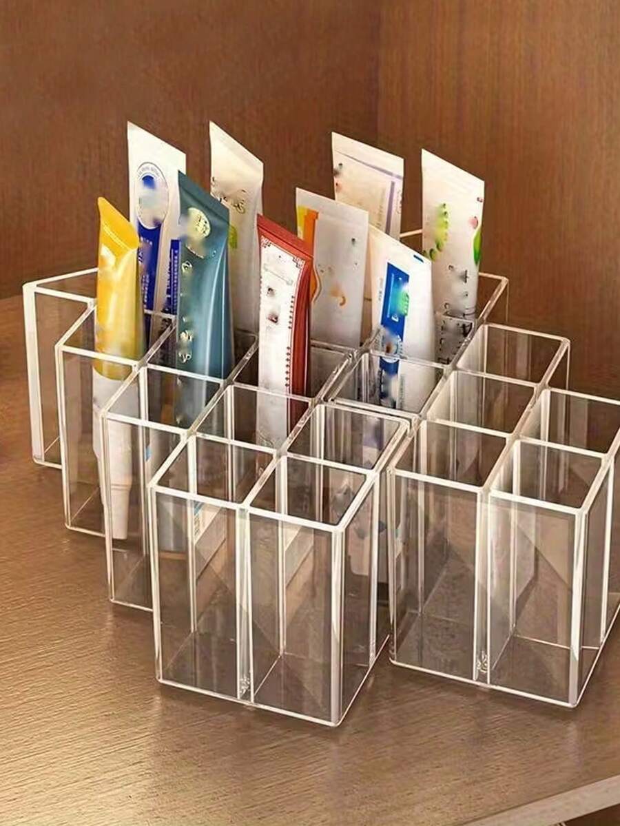 1个化妆刷、牙膏和其他物品收纳盒；分格管状药品/药膏收纳盒；透明多格药架。 - 彩色 - 查看 1