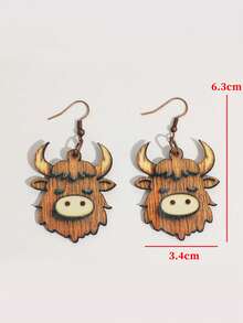 Cute Little Cow Shaped Double-Layer Earrings, Boho Style Wooden Earrings - Multicolor - View 7