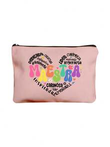Multi-Color "Maestra" Letter & Heart Pattern Cosmetic Bag, Cute Large Capacity Storage Pouch, Daily Toiletry Makeup Bag, Multifunctional Storage Bag, Lightweight Travel Handbag, Exquisite Gift, Travel Souvenir For Friends, Essential Travel Storage Bag, Suitable For Work, School, Travel, Picnic, Camping, Outdoor Adventure, Valentine's Day Gift - Multicolor - View 13