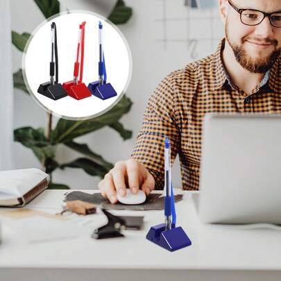 Caneta de mesa à prova de adulteração com suporte, adequada para escritório e recepção, caneta de tinta gel com design anti-furto, aplicável em balcões de banco e lobbies de hotéis