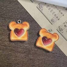 6/12/18/24 cái mặt dây chuyền nhựa resin hình đồ ăn hoạt hình dễ thương, thiết kế bánh mì gấu nướng, thiết kế bánh mì nướng mứt hình trái tim - Phù hợp làm trang sức DIY, bông tai, mặt dây chuyền, vòng cổ, móc khóa, phụ kiện trang trí - Nhiều màu - Xem 5