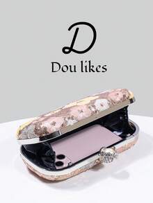 新款亮片晚宴包，花卉亮片设计，优雅订婚手拿包，搭配旗袍，配金属链条，魅力女士派对及婚礼包，完美搭配毕业舞会礼服、亮片连衣裙、闪亮连衣裙、优雅女士连衣裙。 - 香檳色 - 查看 11