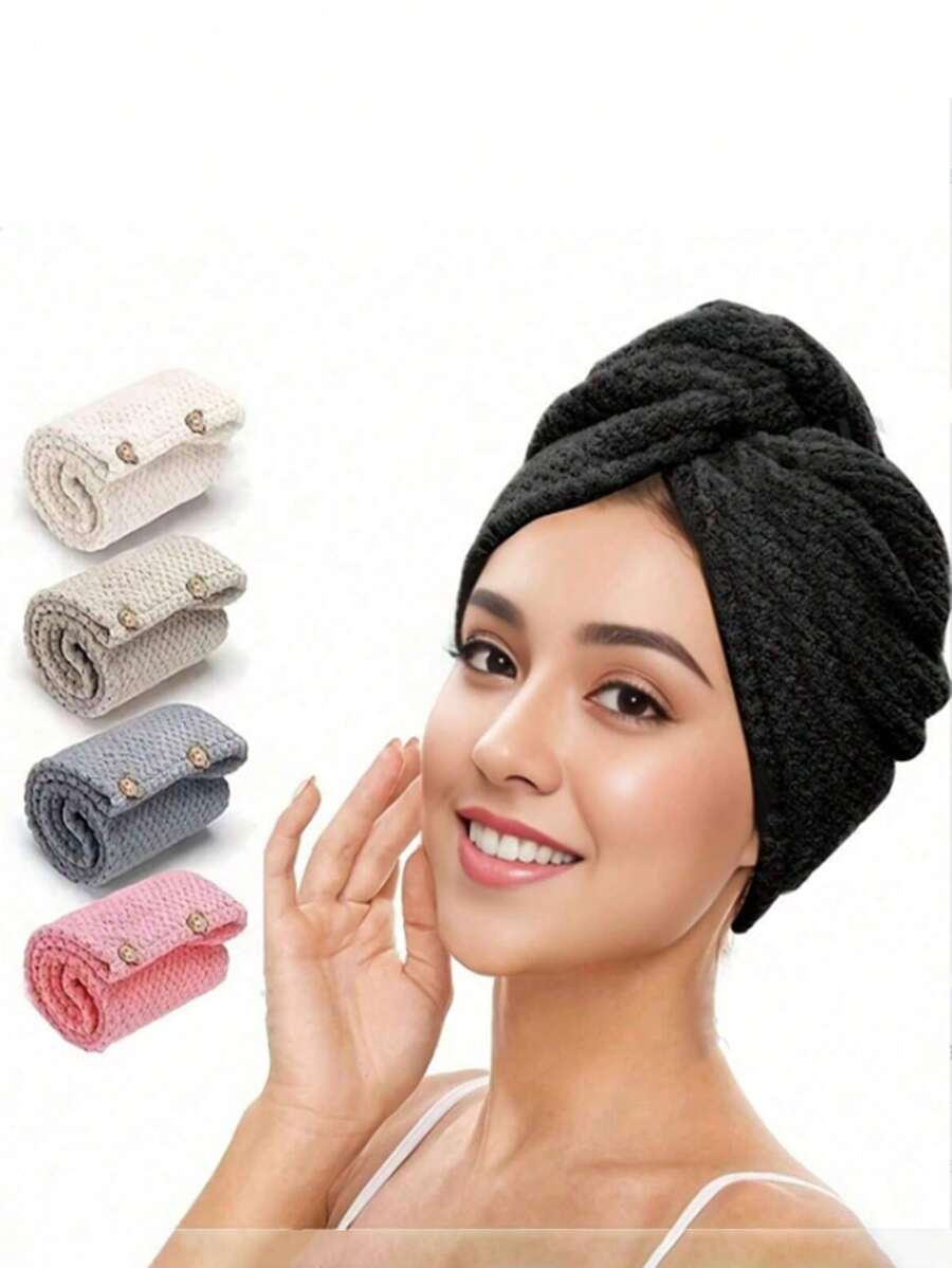 1pc Coral Fleece Simple Solid Color Pineapple Texture Hair Drying Towel, Absorb Water For Long/Short Hair