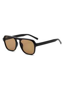 1 Pair Unisex Full Frame Fashion Glasses, Suitable For Daily Wear, Street Style, Runway, Travel & Vacation, Retro Fashion - Black Tea - View 2