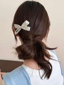 4pcs Cute Black & White Polka Dot Bow Hair Clips, Fashionable Versatile Bangs Hairpins - Multicolor - View 6