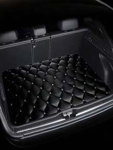 1pc Black Diamond Pattern Trunk Mat, Polyester Carpet Lining, Practical For Daily Commute, Loading And Cargo Securing, Car Trunk Mat, Interior Decoration Accessory - Multicolor - View 2