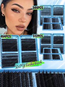 464/512/544片D型卷翘假睫毛,4种混合款式,DIY分段式假睫毛套装,含胶水、镊子、刷子,适合初学者,蓬松浓密睫毛嫁接套装,包含睫毛胶水和刷子,可重复使用的混合睫毛,方便在家DIY,打造3D/5D眼妆效果,适合日常、婚礼、摄影等场合。 - 彩色 - 查看 6