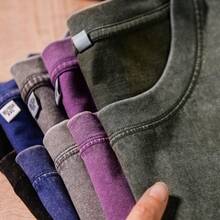 3pcs Men's Cotton T-Shirts Oversized Unisex Short Sleeves Casual Loose Wash Solid Basic Tee Tops - 米色+黑色+灰色 - 查看 9