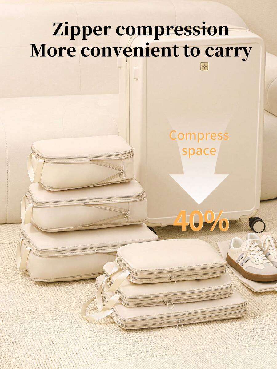 4pcs Travel Compression Packing Cubes, Foldable Clothes & Laundry Organizer