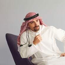 沙特阿拉伯头巾、迪拜头巾、旅行头饰、男士头带+头巾、阿拉伯提花围巾、迪拜、中东民族服饰头饰、夏季、海滩、假日 - 彩色 - 查看 9