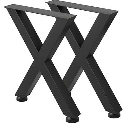 Set Of 2 Steel Table Legs 28''Height 24''Wide Dining Table Legs Heavy Duty 3.1" Square Box Section X Frame Table Legs 28x24x3.1 Inch Black Color Industrial Country Style Metal Dining Leg