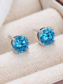 高品质蓝色水钻纯银耳环，适合日常、通勤和派对佩戴。 - 藍色 - 查看 5