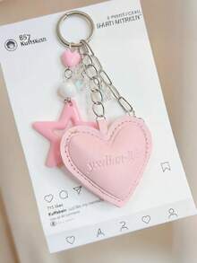 1pc Pink Heart Leather Camera Keychain, Bag & Phone Charm - Pink - View 3