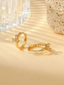 Gift Box Silver Cubic Zirconia Heart Hoop Earrings, Fully Paved Design Earrings, Y2K Romantic Jewelry, Cute Heart Earrings For Women & Teens - Gold - View 3