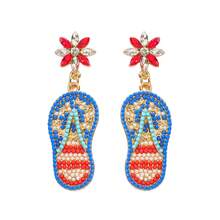 4th Of July USA 250th Flip Flop Earrings, Red White Blue Rhinestone Sandal Dangle Jewelry For Beach, Parades & Semiquincentennial - Multicolor - View 3