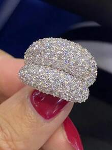 1pc Creative Wide-Band Fashionable Zirconia Inlaid Ring For Women, Suitable For Daily, Banquet, Party, Event Accessories - Ring - View 1