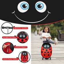 Aafan Kids Scooter-Themed Ride-On Suitcase  Fun 2-In-1 Luggage With Foldable Design, Smooth Wheels, Spacious Interior, Travel-Ready - Ladybird - View 4