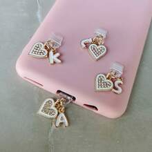 1 Piece Of Light Luxury Sparkling Diamond Letter Heart-Shaped Phone Dust Plug Protective Decorative Accessory, DIY English Letters From A To M Available, 26 Letters Alphabet Type-C Charging Port Dust Cover Accessory, Suitable For DIY Phone Decoration, Applicable To Type-C - Multicolor - View 2