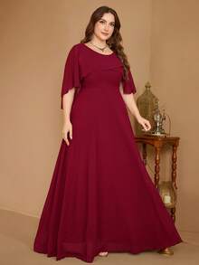 Plus Size Lace Hollow-Out Chiffon Bridesmaid Dress - Burgundy - View 6
