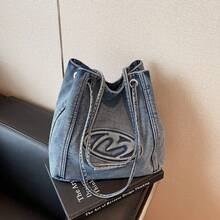 Bolso de mezclilla para comercio exterior, nuevo estilo coreano 2025, moda retro casual, bolso de mano para mujer, de un solo hombro y bandolera. - Negro - Ver 1