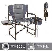 Timber Ridge - Silla de Camping Ligera portátil Laurel Director con Mesa Auxiliar Plegable Bolsa enfriadora y Bolsillo de Malla Silla compacta Plegable para Exteriores soporta 300 Libras Gris - Gris - Ver 3