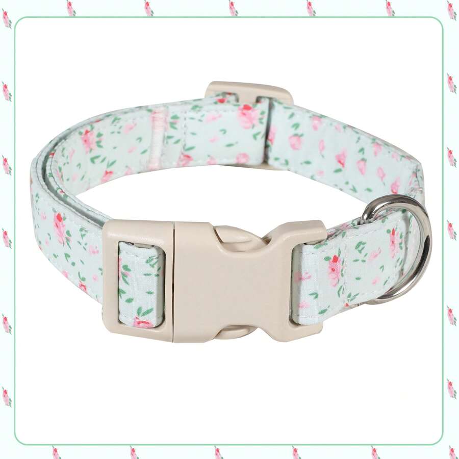 Spring New Emerald Flower, Floral Theme Pet Dog Collar, Adjustable Safety Buckle, Fits All Dog Breeds - Mixed color - View 1