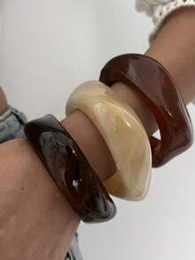 3pcs Asymmetrical Resin Semi-Transparent Bracelet Set, Personalized Versatile (Handmade With Slight Surface Marks) - Multicolor - View 6