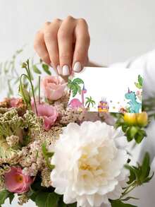 50pcs Dinosaur Theme Place Cards, DIY Handwritten Greeting Cards, Dinosaur Theme Party Table Cards, Blank Cards, Thank You Cards, Blessing Cards, Name Cards, Birthday Party, Banquet, Event, Reserved Seating - Dinosaur - View 3