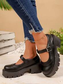 Giày Mary Jane đế xuồng màu đen dành cho nữ, thiết kế quai cổ điển, giày công sở đa năng phù hợp cho mọi mùa. - màu đen - Xem 1