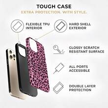 Pink Leopard Print Two-In-One Anti-Drop Design For Film Cases Phone Case Suitable For Compatible With Iphone17,16, 15, 14, 13, 12, 11, PRO MAX, Air, - Multicolor - View 3