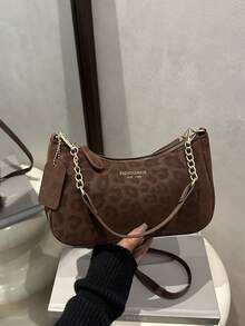 时尚纯色字母百搭简约腋下女士斜挎包优雅链条单肩包，适合购物、携带钱包、年轻女性、大学生、职场新人、白领人士。非常适合办公室、大学、工作、商务、通勤、户外活动、旅行和郊游等场合。 - 棕色 - 查看 5