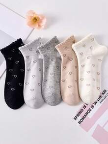 5 Paar Damen Socken mit Blumen- und Schleifen-Muster, knöchellang, für alle Jahreszeiten geeignet, zufällige Farben - Verschiedenfarbig - Übersicht 9