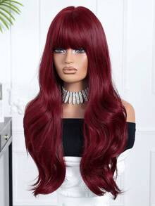 Tóc giả dài 24 inch màu đỏ tía, xoăn nhẹ, có mái, thời trang hàng ngày, dự tiệc, cosplay, đi nghỉ mát, họp mặt gia đình, quà tặng Ngày của Mẹ, quà tặng Eid, quà tặng mùa tựu trường. - Màu Đỏ Sâu - Xem 6