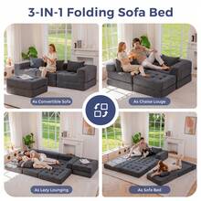 MAXYOYO Modular Sectional Sofa Couch,Foldable Sofa Bed With Ottoman,Convertible Cloud Couch Corded Tufted Floor Sofa Lounger With Pillows For Living Room No Assembly - Dark Grey - View 9