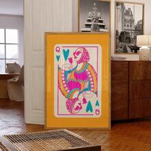 1pc Frameless Queen Of Hearts Card, Colorful Preppy Y2K Print, Pink & Orange Art Poster, Boho Wall Decor, Girly Dorm Art, Retro Funky Wall Art, Vintage Chic Poster For Living Room - Playing Cards - View 6
