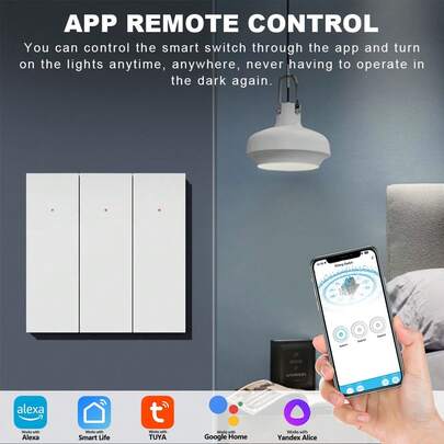 WiFi 智能壁灯开关 AC100-240V 按钮智能生活涂鸦 App 远程控制可与 Alexa Home 配合使用，需要中性线