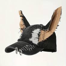1pc Women's New Y2K Apocalyptic Bunny Ear Distressed Baseball Cap, Unique Street Hip Hop Snapback Hat - Bunny Hat - View 11