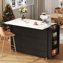 Mobile Kitchen Island With Foldable Work Surface, Kitchen Trolley, 5 Wheels, Multiple Storage Solutions, Spice Rack, Cutlery Drawer, 120 X 45 (70) X 90 Cm - 黑色 - 查看 5