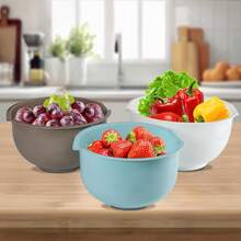 3pcs Plastic Fruit Salad Bowls, Non-Slip Base, Easy-Pour Spout Design, Nesting Bowls With 1.5L Small Seasoning Bowl, 2L Washing & Draining Bowl, 2.5L Large Mixing Bowl, Dishwasher , Stackable Storage, Kitchen Fruit & Vegetable Basket Baking Set, Multi-Function Mixing Bowls, Non-Slip Mixing Bowls Essential Baking Kitchenware - Multicolor - View 6