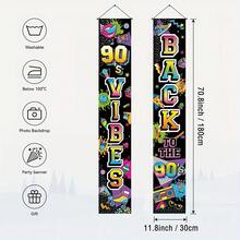 1 Cặp biểu ngữ trang trí hiên nhà phong cách retro disco hip hop bằng polyester với chủ đề "Trở lại thập niên 90", thiết kế nhạc Rock & Pop, phù hợp sử dụng trong nhà và ngoài trời | Lý tưởng cho các buổi tiệc sinh nhật và trang trí sự kiện hoài cổ | Thiết kế retro thập niên 90, trang trí hiên nhà, trang trí tiệc tùng - A - Xem 3