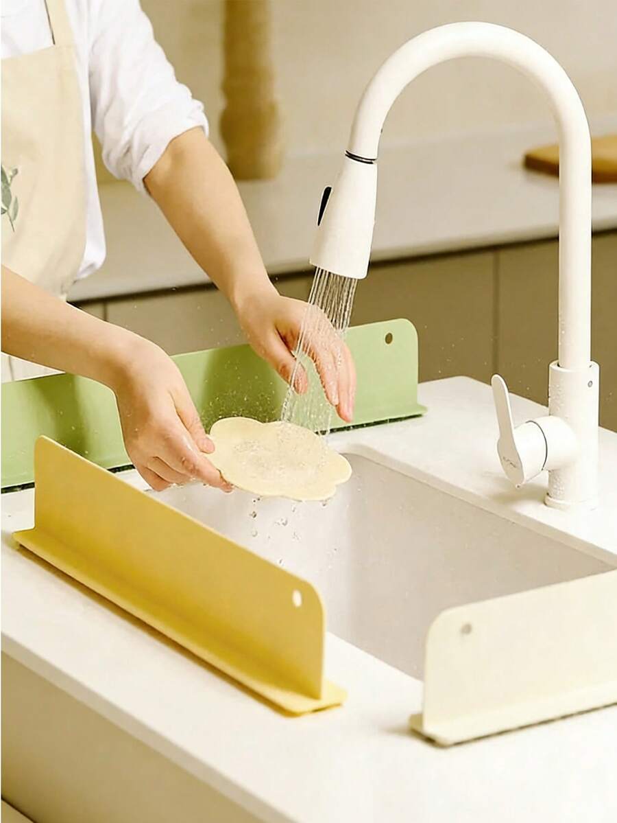 1pc Silicone Self-Adhesive Sink Splash Guard, Faucet Water Deflector Mat, Countertop Protector, Absorbent Quick-Dry Easy Clean Anti-Slip, Kitchen Bathroom Wash Basin Laundry Room, Gift For Homeowners - Multicolor - View 1