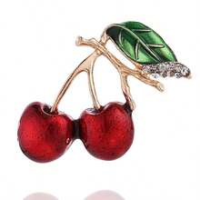 Vintage Elegant Cherry Shaped Brooch With Rhinestone Decor, Fashion Accessory For Women - Red - View 7