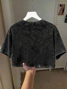 Áo croptop nữ phong cách Y2K - Áo thun dáng rộng vintage streetwear, họa tiết da báo và nơ, nhẹ nhàng và thoải mái, thích hợp mặc hàng ngày, áo thun tay ngắn cho mùa xuân/hè màu đen. - màu đen - Xem 2