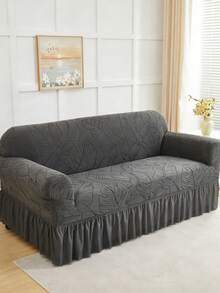 1pc Jacquard Leaf Floral Pattern Stretch Sofa Cover, Dust-Proof And Dirt-Resistant, Elastic Full Coverage Sofa Protector, Home Decor, Machine Washable, Pillow Cover Not Included - Dark Grey - View 8